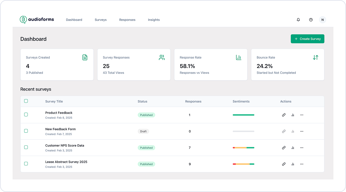 Survey management dashboard